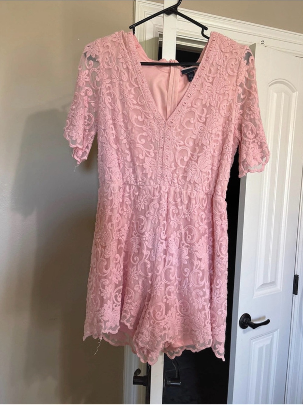Women's Pink Lace V-Neck Dress by Daytrip